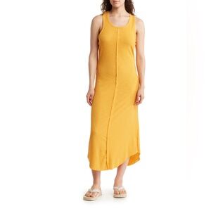 Stitchdrop Sleeveless Frayed‎ Front Ribbed Midi Dress, Color Papaya, Size Large